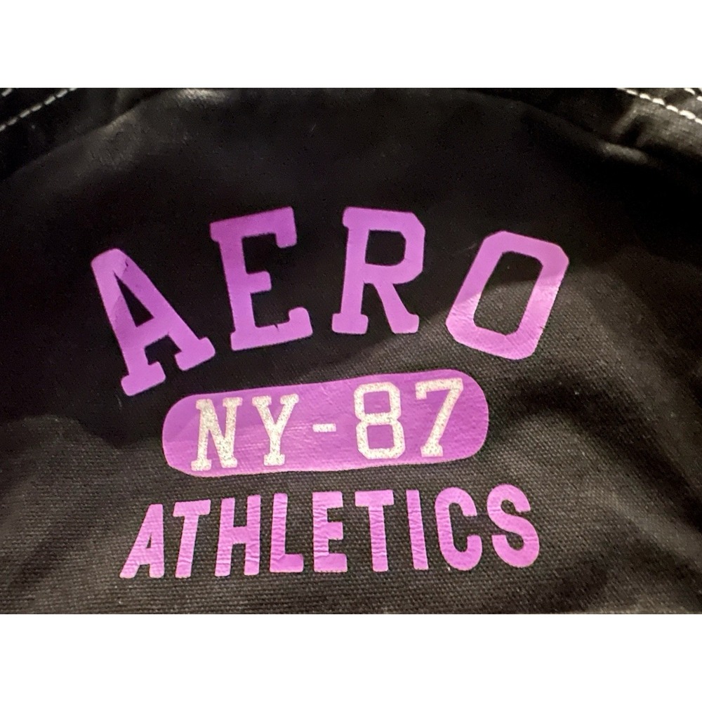 Y2K Vintage Aeropostale Backpack Black & White Cotton Canvas Aero 90s School Bag